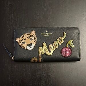 Kate Spade Black Wallet with Leopard and Glitter Accents